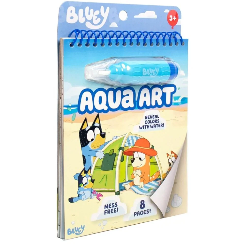 Bluey Aqua Art - Reusable Water Reveal Activity Pages With Water Pen for No-Mess